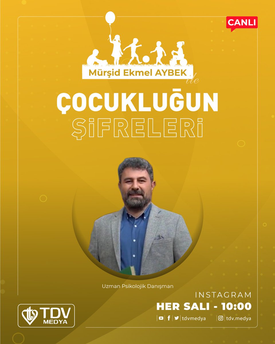 tdvmedya's tweet photo. Uzman Psikolojik Danışman #MürşidEkmelAybek’in hazırladığı "#ÇocukluğunŞifreleri" başlıklı soruların cevap bulacağı Instagram canlı yayınımız her Salı günü sizlerle!

🗓 07 Aralık 2021 Salı
⏰ 10.00
📡 #TDVMedya Instagram Hesabı

@meaybek https://t.co/teLKQDH4YX