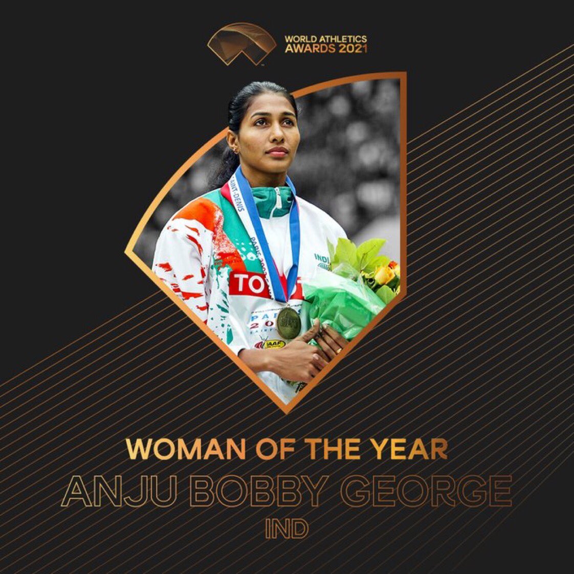 Congratulations @AnjuBobbyGeorge on winning the #WomanOfTheYear 2021 award at the #WorldAthleticsAwards. You are simply an inspiration to many! Wishing you many more fantabulous achievements ahead!!!!#BharatKiBeti @BJPMahilaMorcha @Sujata_Padhy @VanathiBJP @blsanthosh