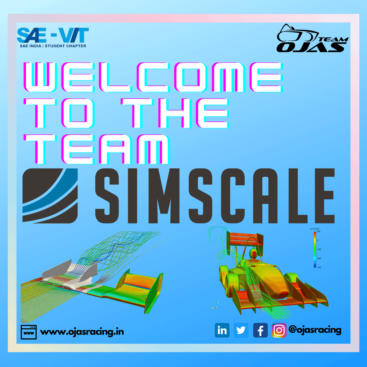 ojasracing's tweet photo. Simscale is a browser-based, online engineering simulation platform that provides powerful modeling and simulation capabilities. Team Ojas is proud to partner up with Simscale.

#wespeakelectric #itselectrifying #sponsor #formulastudent #FSAE #Simulation https://t.co/8kMY2nu0ou