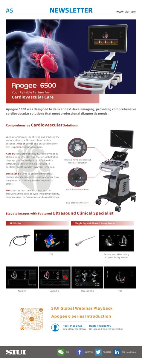 SIUIHealthcare's tweet photo. Apogee 6500 was designed and continuously improved to address current #cardiovascular challenges. It is versatile in cardiovascular measurement packages to boost ultrasonic diagnostic confidence even to obese patients.
#SIUI #SIUIMai #ultrasound #healthcare #medical  #cardiology https://t.co/lZz3B9xNie