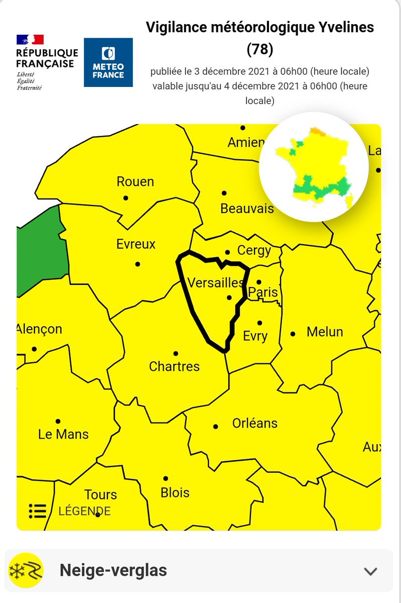 pompiers78's tweet image. [#MÉTÉO] Les Yvelines toujours en vigilance #JAUNE neige &amp;amp; verglas jusqu'à 16h ce 3 décembre. Sur la route, redoublez de prudence 👍