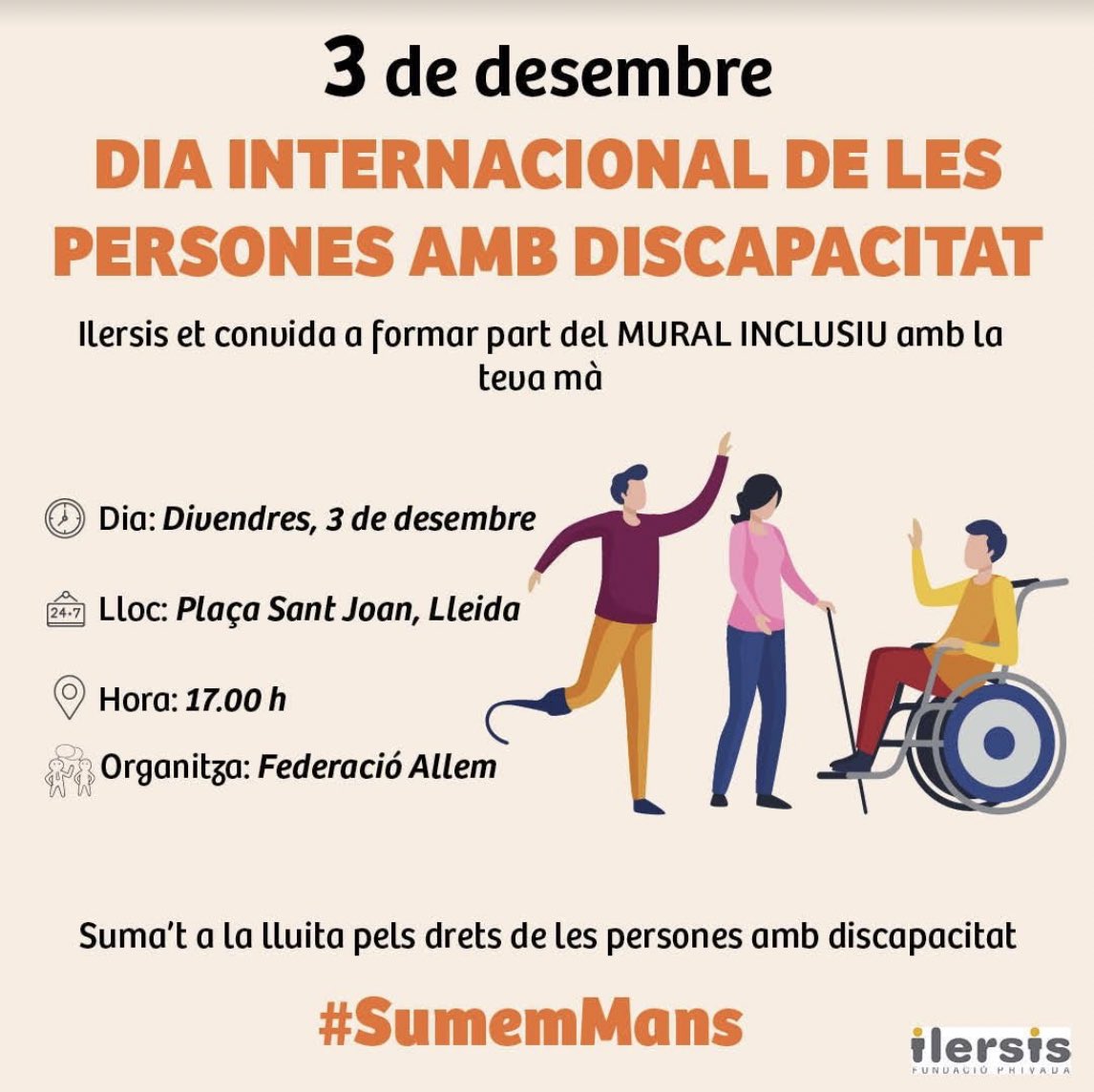 ILERSISfundacio's tweet photo. ￼Ilersis i tot el col·lectiu de la disCAPACITAT intel·lectual a #Lleida reclamem, avui #3Desembre la creació de noves places per als serveis d’habitatge i atenció diürna
#STOPLlistesEspera us esperem a les 17.00 a la Plaça Sant Joan! https://t.co/JbTFJ1zyYz