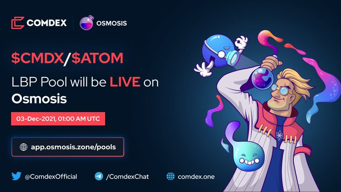TraderRiki's tweet photo. The long-awaited launch of $CMDX on @osmosis is almost here. 

The LBP pool for $CMDX / $ATOM is live as of today and will last for three days. 

Grab your chance as an early adopter. https://t.co/YyTCtD0fea