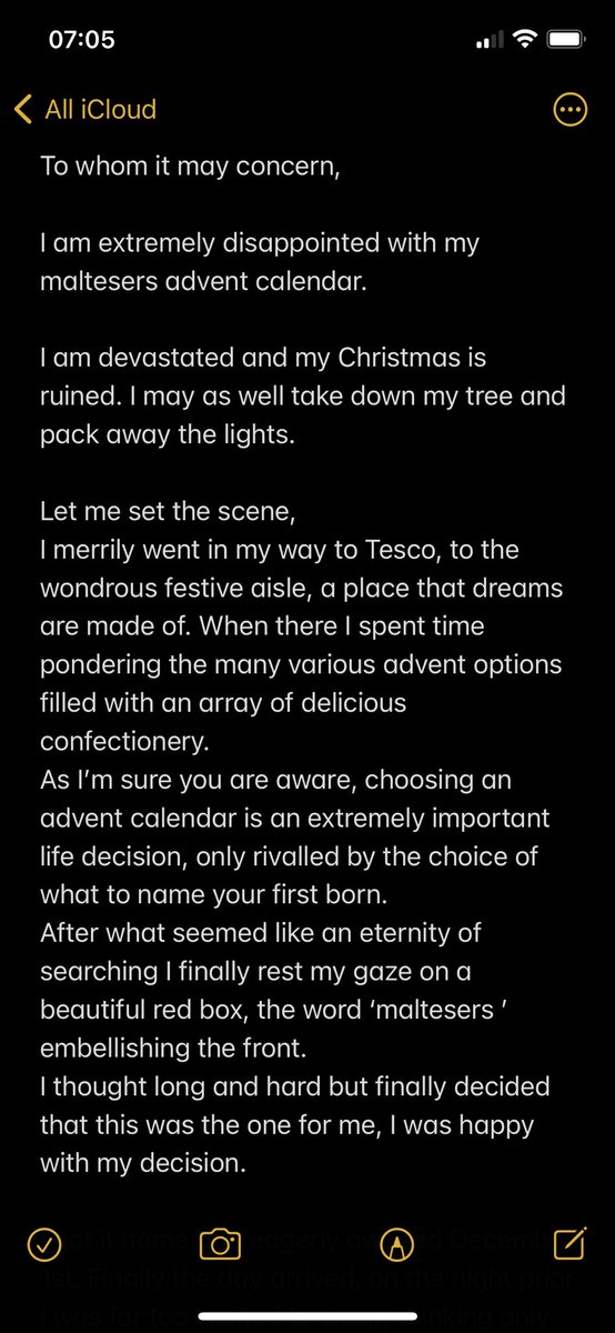 Betthhhhhhh's tweet photo. @MaltesersUK  absolutely fuming. My advent calendar is NOT maltesers. 
Below is my letter to you detailing the emotional turmoil that you have caused me. https://t.co/YQXdEitGb5