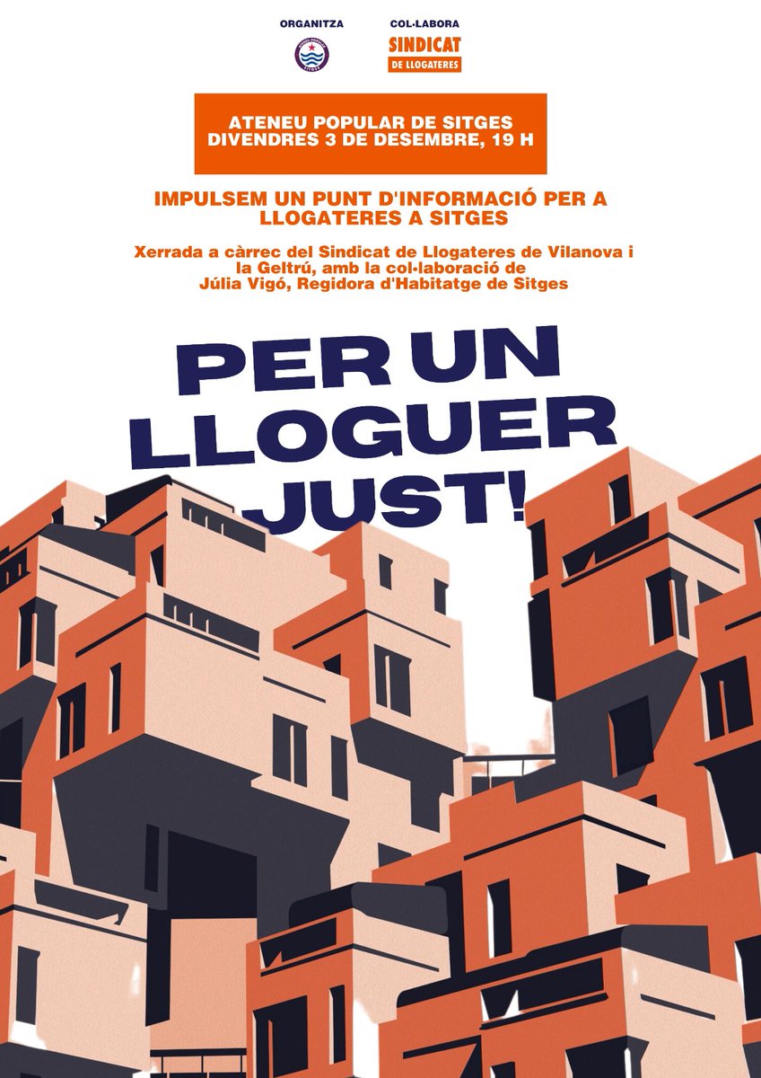 LlogateraGarraf's tweet photo. 🗓️ AVUI, a les 19 h, visitem  l' @ateneusitges 

PER UN LLOGUER JUST! ✊

Ajuda'ns a seguir canviant les coses i suma-t'hi: https://t.co/0U2yrpAgs5 https://t.co/KIKCFxBpDl