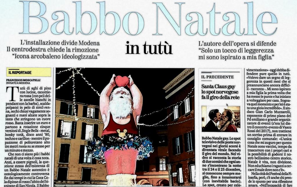 Apndp's tweet photo. In #Norvegia per celebrare l'anniversario della depenalizzazione dell'omosessualità,spot con #babbonatale gay
A #Modena, l'hanno messo in tutù
Per me è sempre stato asessuato. Se applaudire a tali iniziative significa essere moderni,be':lasciatemi nel medioevo della mia infanzia https://t.co/ijBwHyosnI
