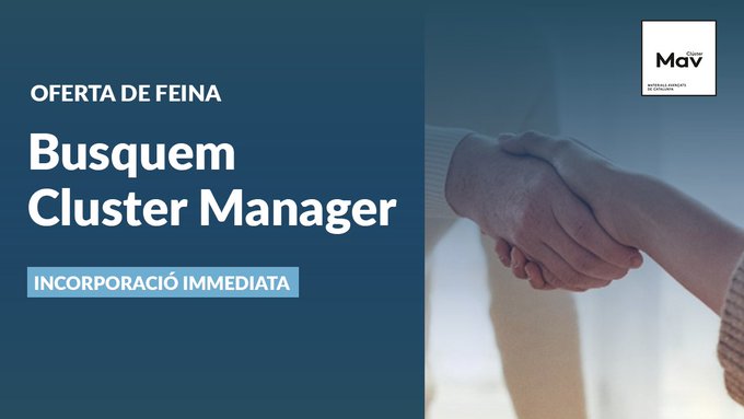 ClusterMAV's tweet photo. 📢 Atenció! L'#ofertadefeina per a seleccionar un Clúster Manager continua oberta!
➡️ Cerquem una persona compromesa, amb actitud positiva, resolutiva i apassionada per la #innovació.
📩clusterdematerials@outlook.es
Trobareu tota la informació al web 👇🏽
https://t.co/BUhWcXQYTr https://t.co/7pLBBYG30U