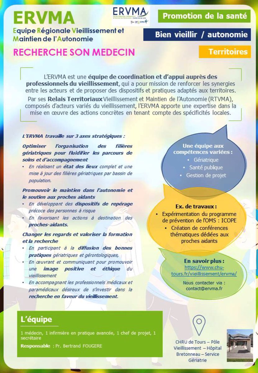ERVMAcvdl's tweet photo. ⚠️📣 @ERVMAcvdl est à la recherche de son médecin🥼!📣

Vous recherchez un poste dans une équipe dynamique aux nombreux projets?Passionné par le domaine du vieillissement et/ou de la santé publique?Alors,on vous attend😁

+infos,nous contacter sur contact@ervma.fr! 

A partager🙏 https://t.co/JaiAb5HKIn