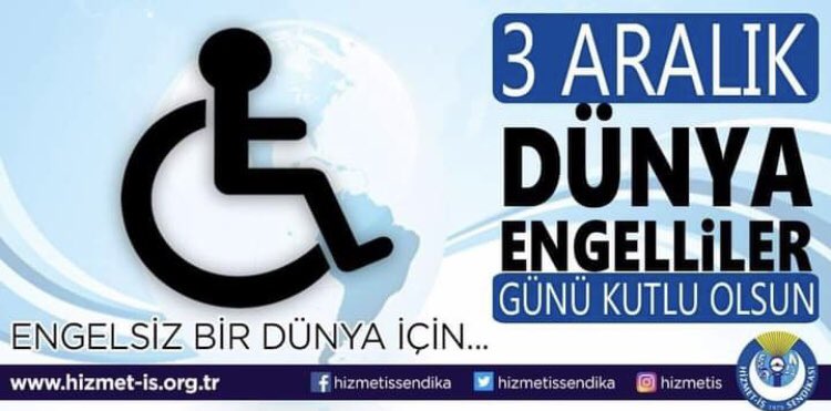 #3AralıkDünyaEngellilerGünü’nü kutluyor, bugünün engellilere yönelik hassasiyet ve duyarlılığı arttırmasını diliyoruz. ENGELSİZ BİR DÜNYA İÇİN…
#hakiskonf #hizmetişsendikası