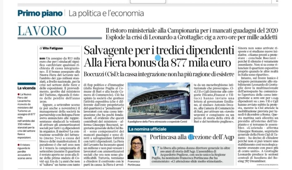 Sul @corrmezzogiorno intervento del nostro Segretario generale @boccuzzibeppe 
#cassaintegrazione @FieraDelLevante @antonia_sinisi @Rosiane24666121 @CislPuglia @CislNazionale