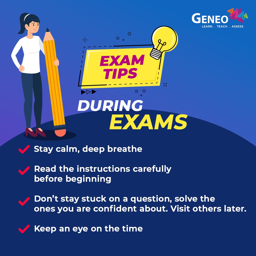 Geneo_in's tweet photo. Staying on top of your form during the exams is of utmost importance. Think of exams beyond the subjects, it also tests your time management and resilience.

Here are a few tips that will help you stay focused and calm during the exams.

#geneo #smartstudy #exams #tips #examtips https://t.co/keqJyM4yML