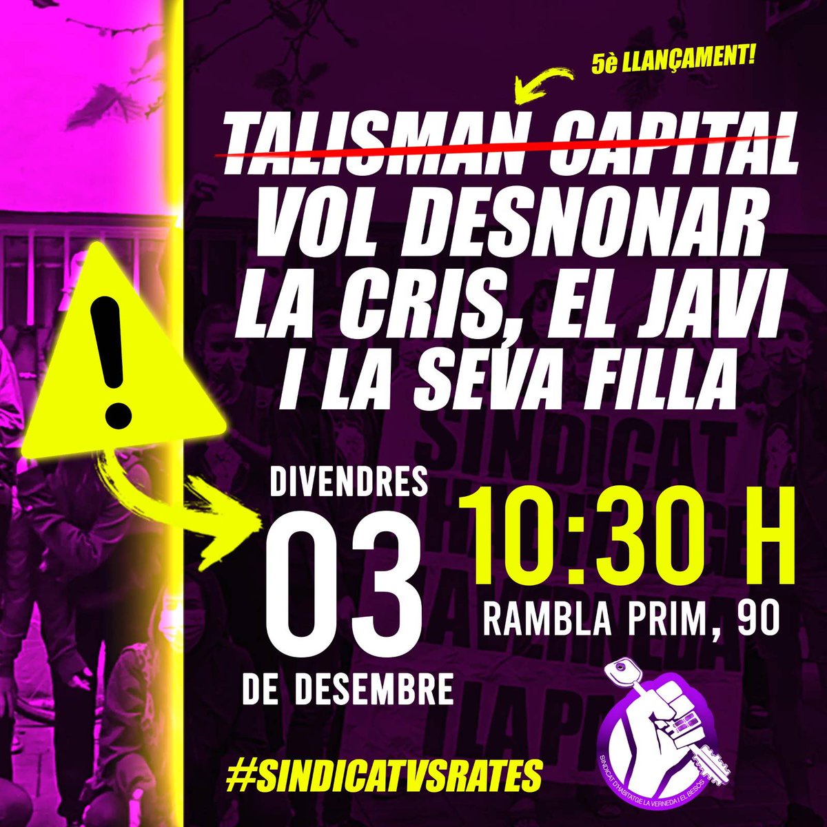 SHVernedaBesos's tweet photo. 🔆 Bon dia!

Un dia més les comitives judicials sortiran per Barcelona a desnonar famílies enmig d'aquest fred infernal. 

✊ Acosteu-vos a les convocatòries d'avui i porteu les vostres amigues, nosaltres no marxem!

Ens veiem en una estona.

#SindicatVsRates
#NoEnsFaranFora https://t.co/hqq3vwcJun