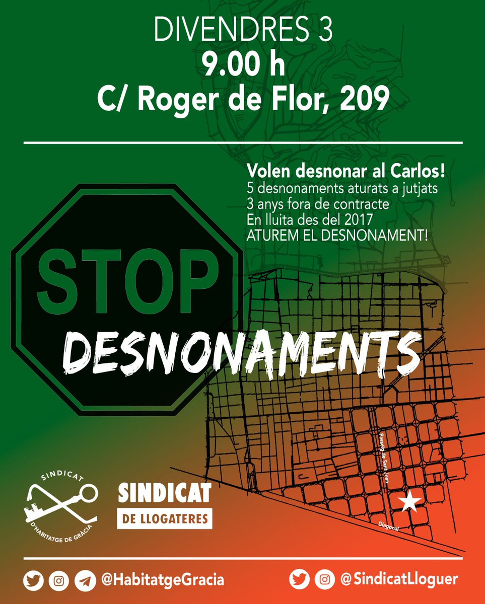 🔆 Bon dia!

Un dia més les comitives judicials sortiran per Barcelona a desnonar famílies enmig d'aquest fred infernal. 

✊ Acosteu-vos a les convocatòries d'avui i porteu les vostres amigues, nosaltres no marxem!

Ens veiem en una estona.

#SindicatVsRates
#NoEnsFaranFora