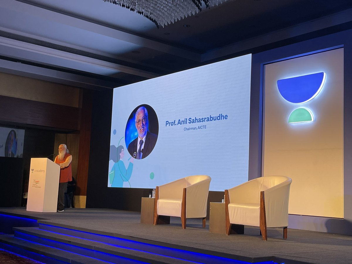 Prof. <a href="/adsahasrabudhe/">Anil Sahasrabudhe</a>, Chairman, AICTE talking about technology and skill development in India at the Unacademy Shikshodaya Launch Event.