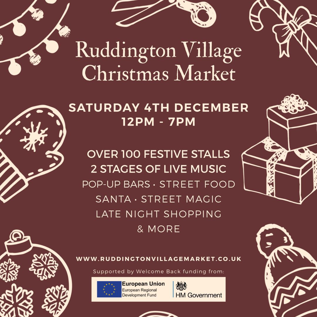 RUDDINGTON_info's tweet photo. Full details of all the stall holders and attractions at this Saturday’s #Christmas @ruddmarket have now been revealed. 🎄🎪⛪️🎅🏼👏🏼

MORE: 🔎 https://t.co/kNeqbjszCz

#Festive #Market #Traders  @ruddvcp @RuddingtonPC   @StPetersRudd @FWKMuseum   @TWHRuddington #RuddyGoodDayOut https://t.co/1DpKeGs218