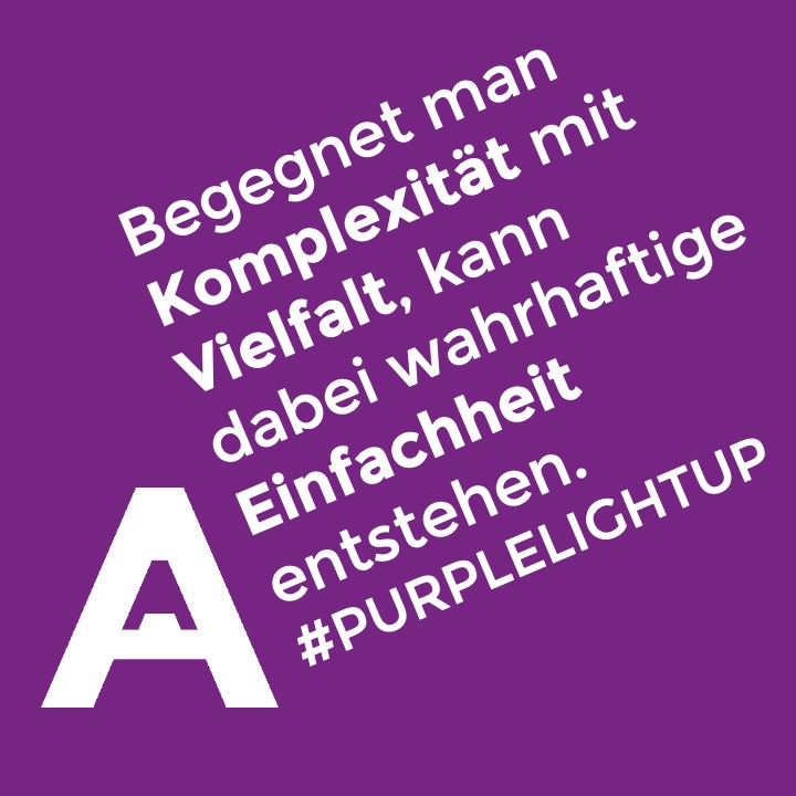Wir sind der Überzeugung, dass Inklusion, mithin die volle, selbstbestimmte und gleichberechtigte Teilhabe von Menschen in all ihrer Vielfalt, unsere Gesellschaft und Wirtschaft immer nachhaltig stärken. #PurpleLightUp #Vielfaltverbindet #diversity  #equality #vielfalt #teilhabe