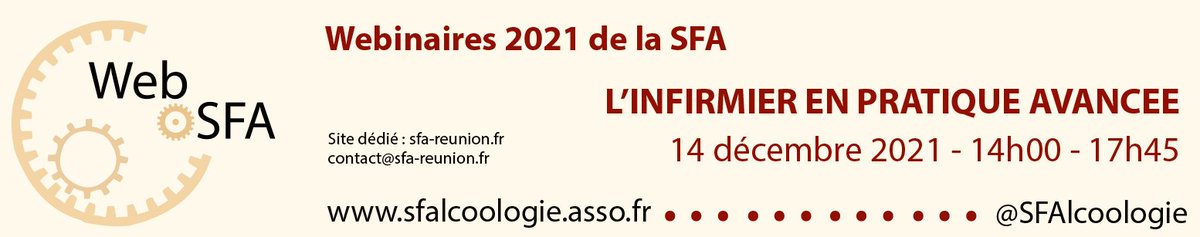 💻 Webinaire SFA 'L’infirmier de pratique avancée : un nouveau métier en addictologie' 📆 14 décembre 2021 - Après-midi 📝 inscription gratuite (mais obligatoire) #addiction #santé #priseencharge #IPA ▶️ sfa-reunion.fr/webinaire-4/