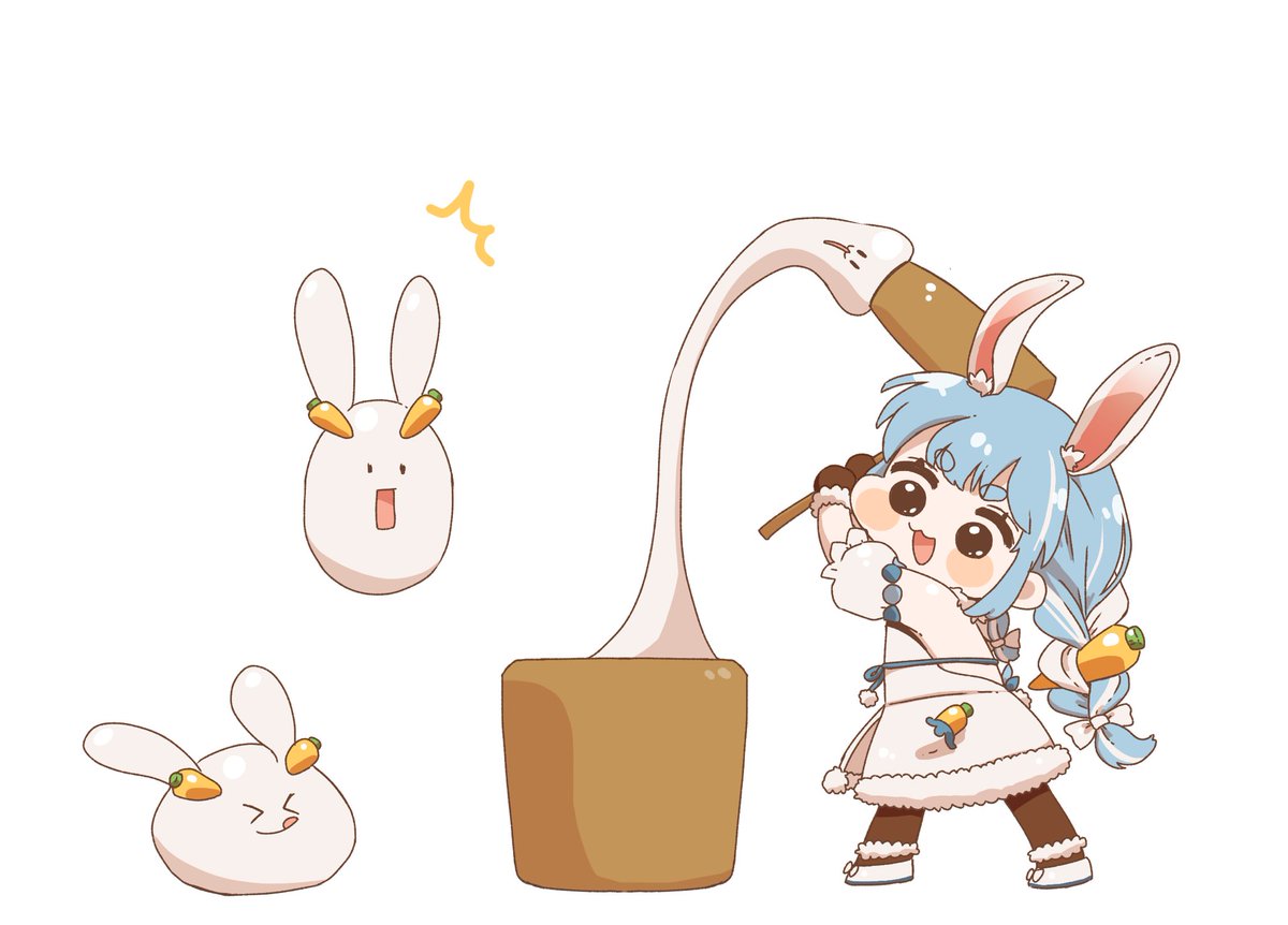 usada pekora 1girl animal ears rabbit ears food-themed hair ornament blue hair hair ornament braid  illustration images