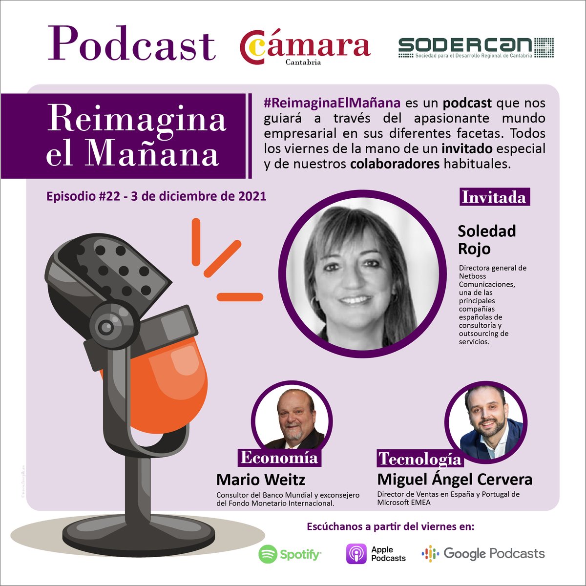 CamaraCantabria's tweet photo. 🔈 #Podcast #ReimaginaElMañana, de @CamaraCantabria y @Sodercan ➡️#Digitalización y servicios en la #nube #tecnología #transformacióndigital:
☁️Soledad Rojo, #Netboss Comunicaciones 
☁️@WeitzMario, #economía
☁️ Miguel A. Cervera, #MicrosoftEMEA
🎧 https://t.co/VooVgG1RZ7 https://t.co/PqKjUv3Bj9