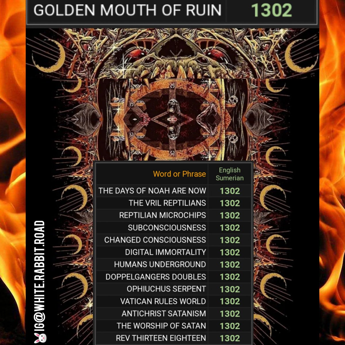 ApocalypseAlic3's tweet photo. Archspire band song from album "BLEED THE FUTURE" Start of song sings "Rearranging time in the glaring golden mouth of ruin" where the 8 point wheel of time is grinding up corpses and harvesting children it continues. Donald Marshall disclosed about vril and their sick appetites. https://t.co/6dFQHYv9mM
