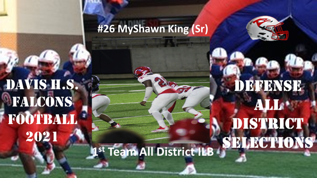 Congratulations to MyShawn King for earning 14-6A All District Inside Linebacker First Team.   #Flyboz