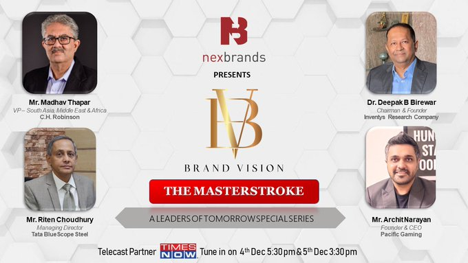 TimesNow's tweet photo. NexBrands presents Brand Vision – The Masterstroke: A Leaders of Tomorrow Special Series,  showcasing company visions that are creating brand histories.
@nexbrands https://t.co/ClLX6EhgU5