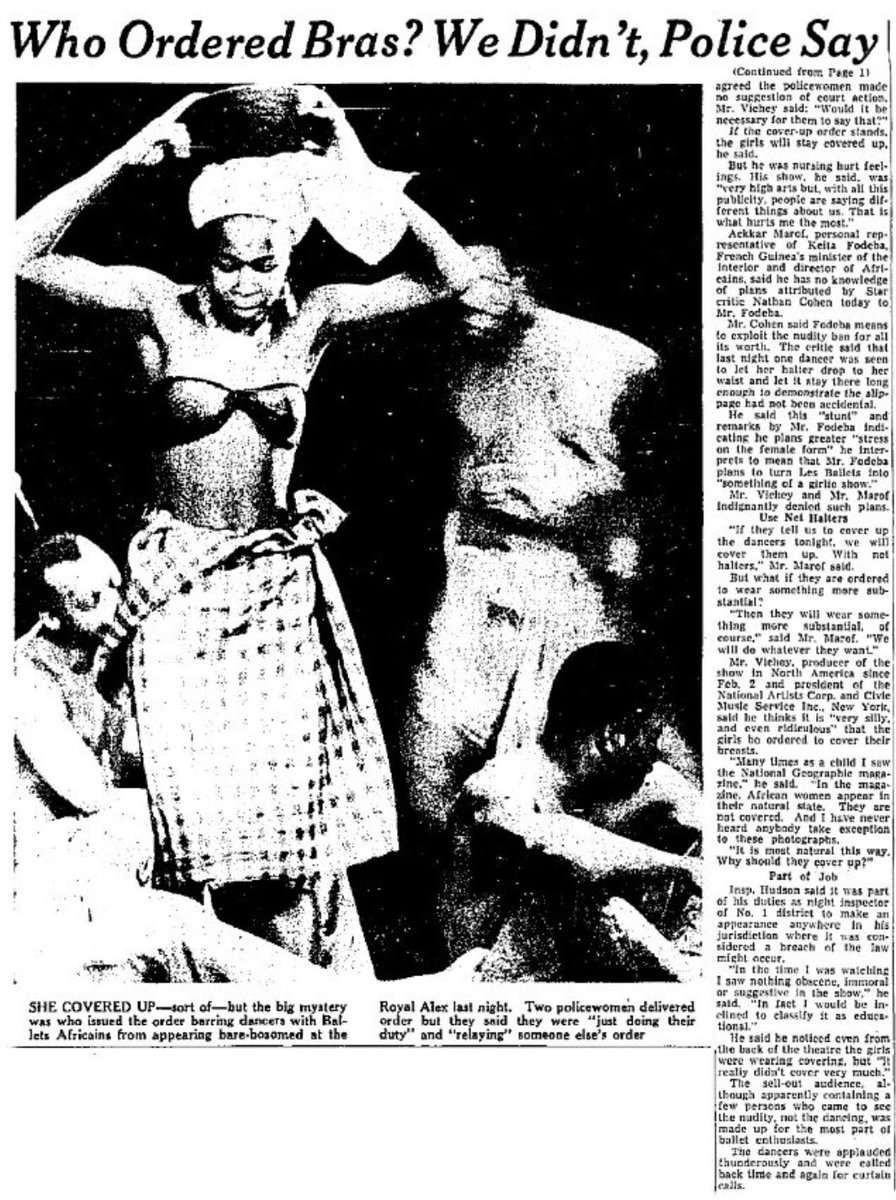 dancingblackca's tweet photo. Part of Canada’s Black dance history are examples of censorship and intimidation faced by dancers. Visit our virtual exhibition to see the archives of one such episode, which occurred in 1959 with Ballets Africanes in Toronto #BlackHistory #CanadianDance https://t.co/7Qiqb5ioLu