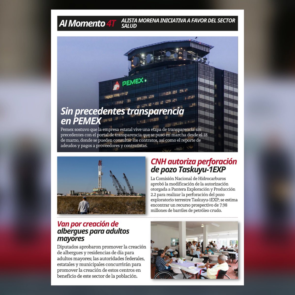 Punto4T's tweet image. 📰 En Portada

- Aumenta Salario Mínimo 2022
- Sin precedentes transparencia en PEMEX

Toda la información aquí👇🏼
almomento4t.com