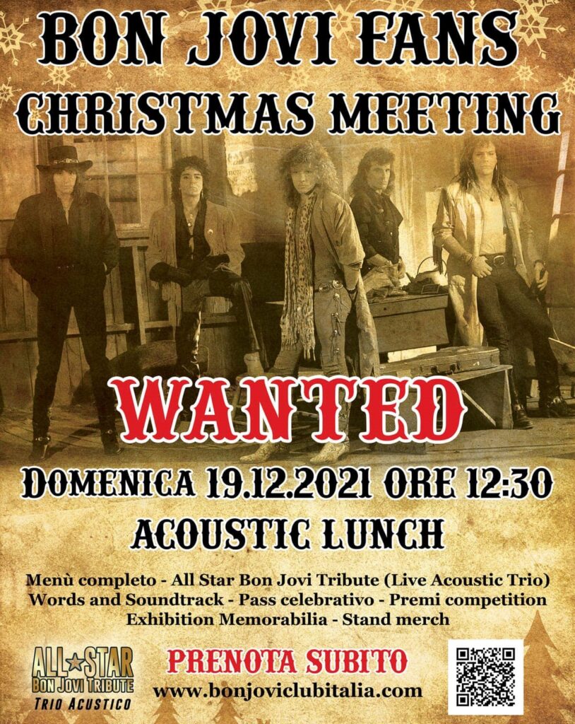 joviclubitalia's tweet photo. WANTED! IL NOSTRO CHRISTMAS FANS #Meeting 2021 - PRENOTAZIONI APERTE! - More at: https://t.co/PjSQJ20BmJ #BonJovi #ChristmasMeeting https://t.co/F16FxixSBp