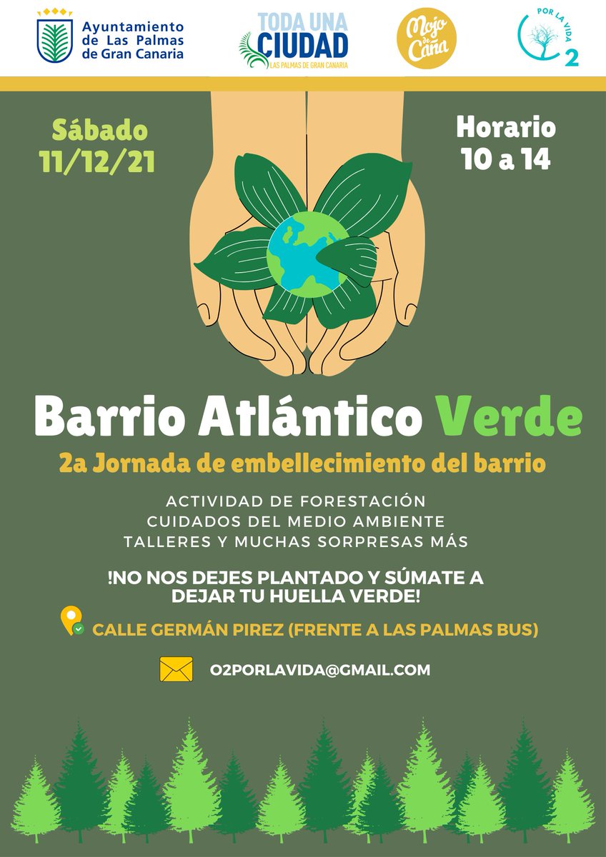 ♻ El sábado 11 dic tendrá lugar un evento en el #BarrioAtlántico, en donde todxs podremos dejar nuestra pequeña huella verde participando en una acción colectiva de #forestación🌍💚

¡Ven y anímate a plantar tú árbol!

Distrito Ciudad Alta-Ayto. Las Palmas
<a href="/LpaCiudadAlta/">Distrito Ciudad Alta LPA</a>