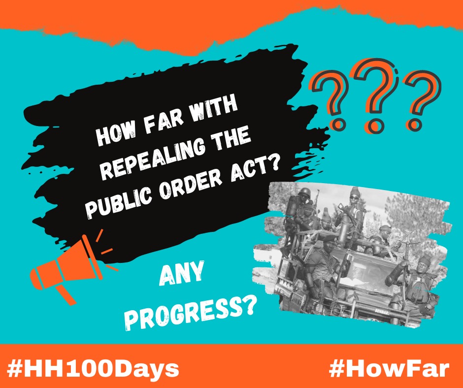 Quexified's tweet photo. We ask that the President announces a plan to engage law makers on the country for us to move to repealing the Public Order Act. #HowFar #HH100Days https://t.co/iZh0BXsbeH