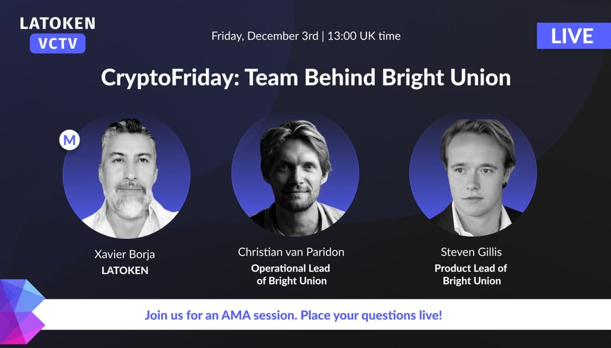 bright_union's tweet photo. Live now on #VCTV with Xavier Borja at #latoken
Tune in to learn more about DeFi coverage
https://t.co/qWHK12FIna
#JointheUnion #BrightUnion @latokens https://t.co/TwPBq73UmJ