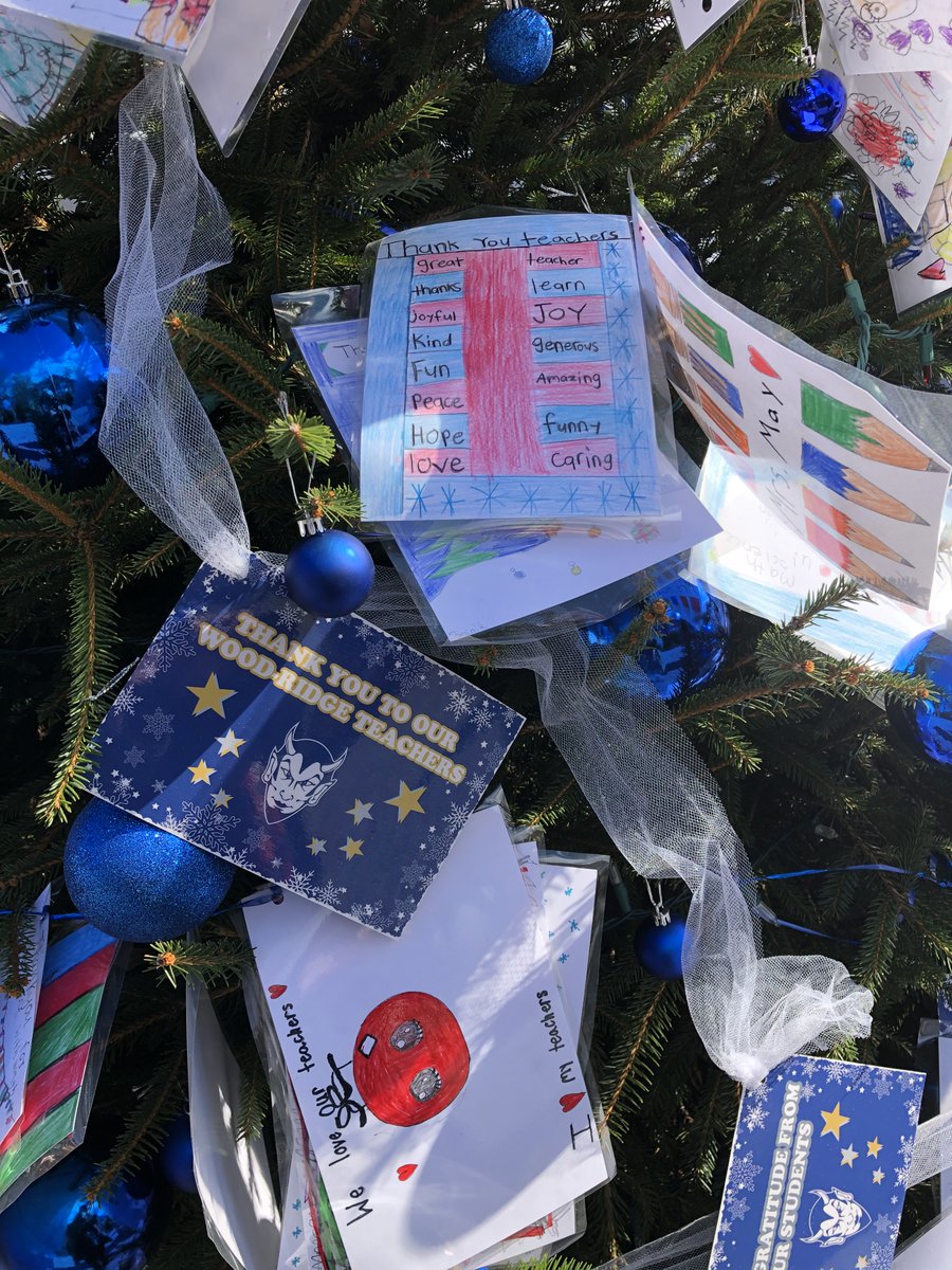 doyle_school's tweet photo. #SneakPeak of the WR town tree at the #BergenCountyWinterWonderland event at Van Saun Park #DoyleSchool students created hand-written postcards of gratitude that were then turned into ornaments for our town tree! #ProudtobeaBlueDevil https://t.co/aUwhuXWuXL