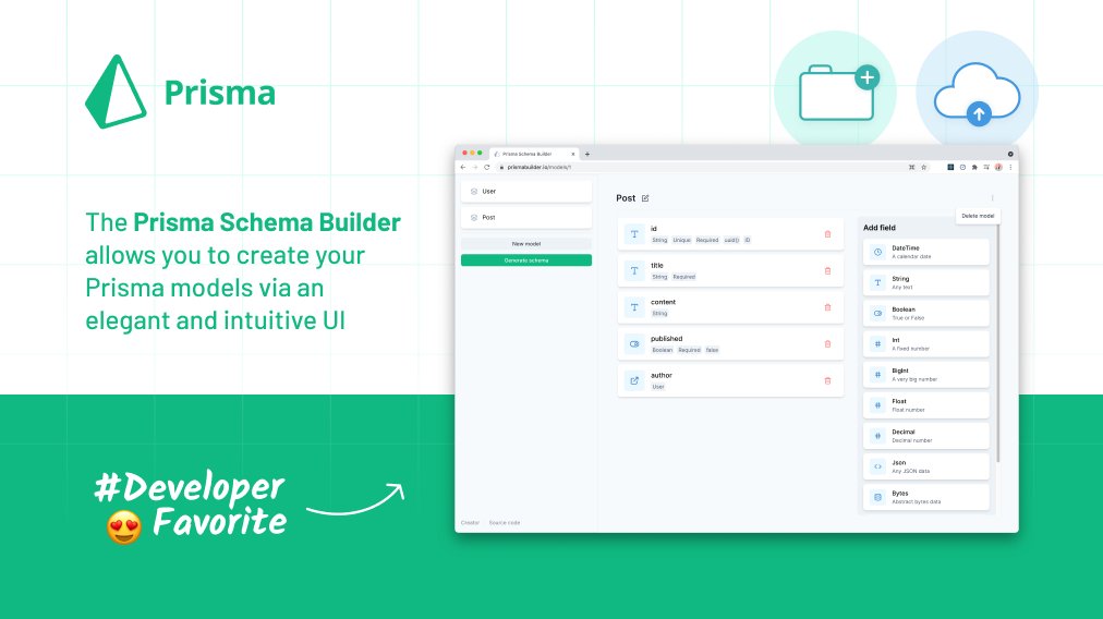 prisma's tweet image. 🤩 Today&apos;s #DeveloperFavorite is the Prisma Schema Builder built by #PrismaAmbassador @albingroen! 

It allows you to create your Prisma models via an elegant and intuitive UI

📺 Watch a demo: youtube.com/watch?v=I4gAyo…

📈 prismabuilder.io