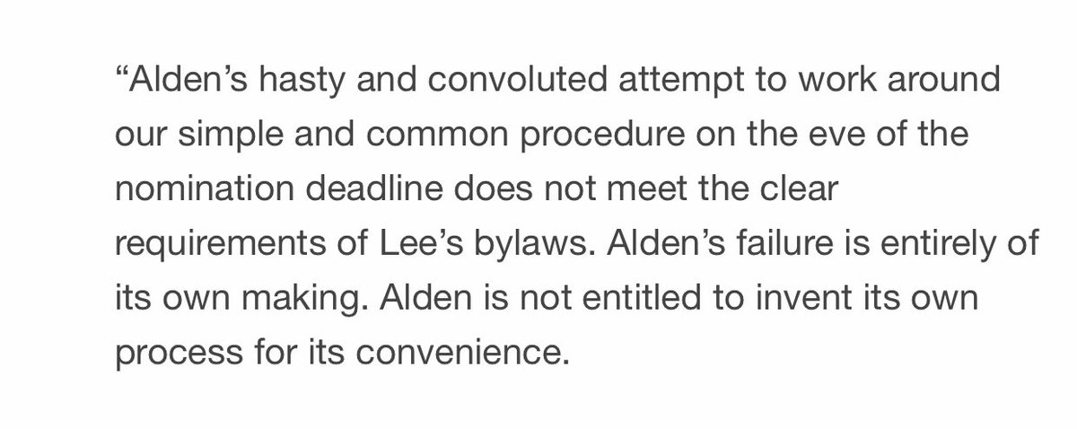 Lee Enterprises says Alden Global Capital cannot nominate members to its board of directors at the 2022 annual meeting. (Alden had served a notice of wanting to nominate three candidates). From Lee: