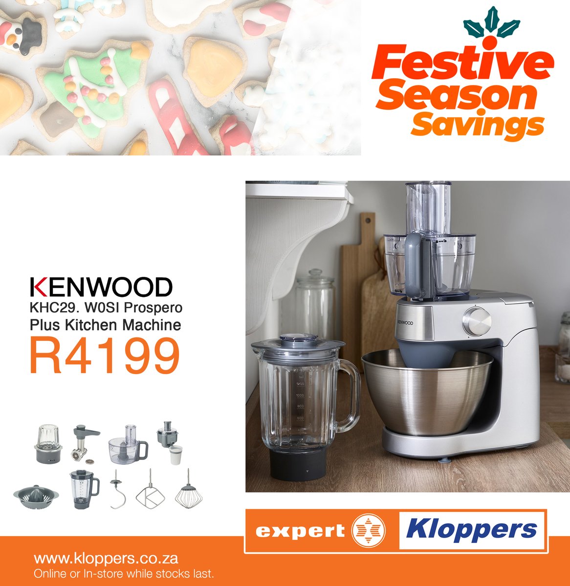 Weekly Crazy Cart Deal  I  The Kenwood Prospero Plus Megapack with tools &amp; attachments, 100W, 3 Power settings &amp; a 4,3L S/S Bowl,  R4199.  Available at all Kloppers Expert stores &amp; Online until 11 Dec 2021. kloppers.co.za/default/kenwoo…