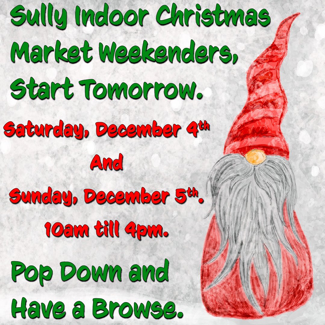 SullyClub's tweet image. The first sully indoor Christmas market weekenders start this weekend. Saturday, December 4th and Sunday, December 5th. The indoor markets will begin at 10 in the morning and finish at 4 in the afternoon.

Why not pop down and join us.