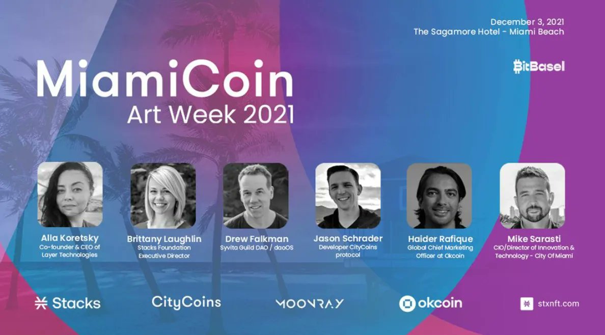 Stacks's tweet image. The Creator Economy is here! 😎Don't miss the MiamiCoin x Art Week 2021 today where the Stacks community will be showcasing a series of NFT galleries and panelists covering a range of topics in the Miami and $STX ecosystem.