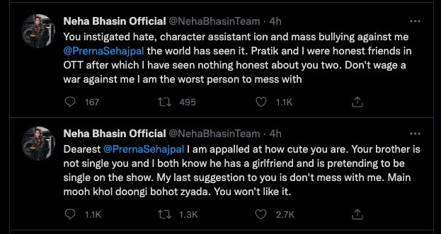 Alpha05102021's tweet photo. Before she deletes it. I am sure #PratikSehajpal will be ashamed to have ever associated himself with this dumb woman. https://t.co/M87v2doZIK