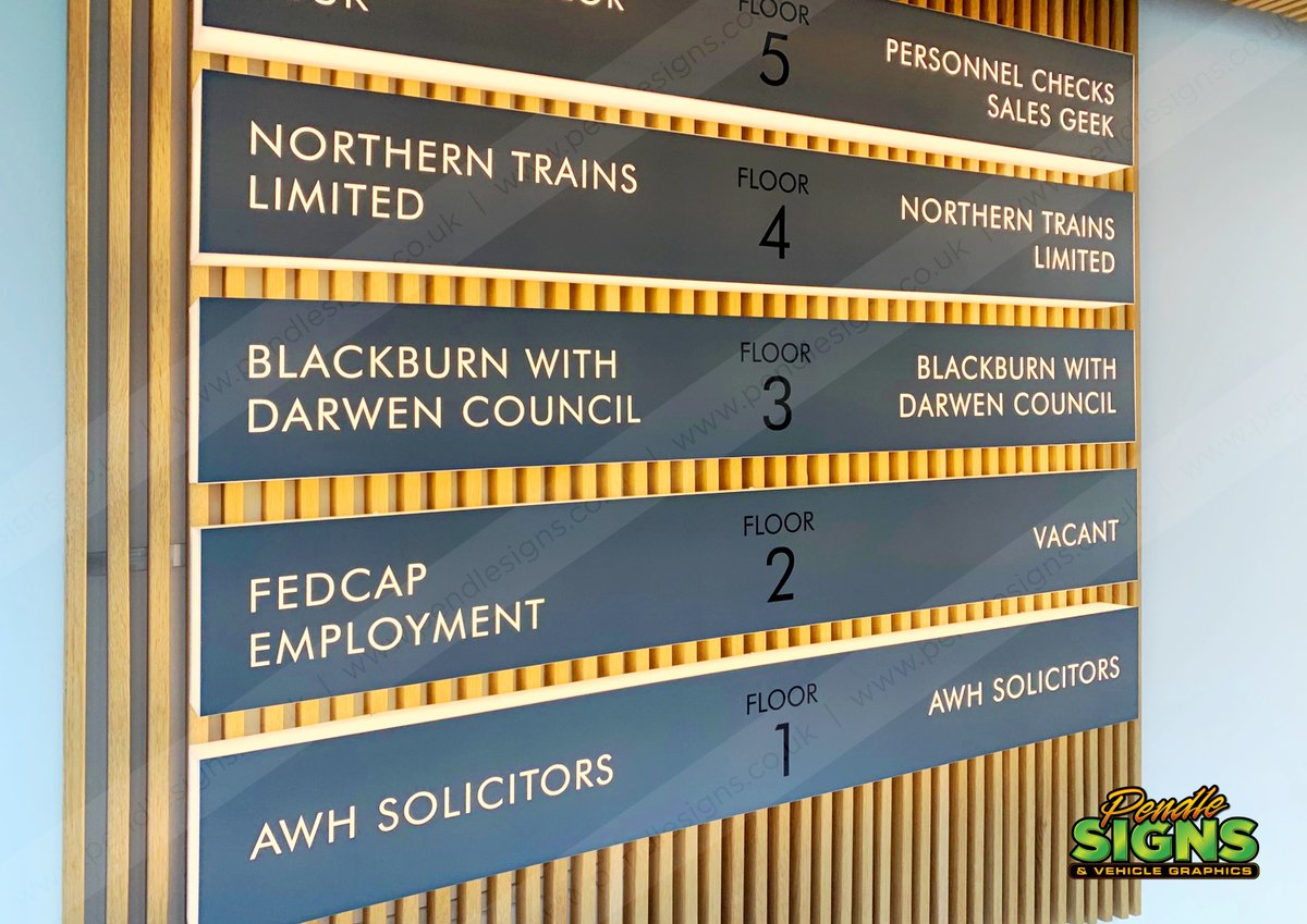 Recently completed updates to our custom signage we made for OneCathedralSquare. Translucent grey and matt black vinyls used on this illuminated tenant board. #signs #signage #branding #pendlesigns #graphics