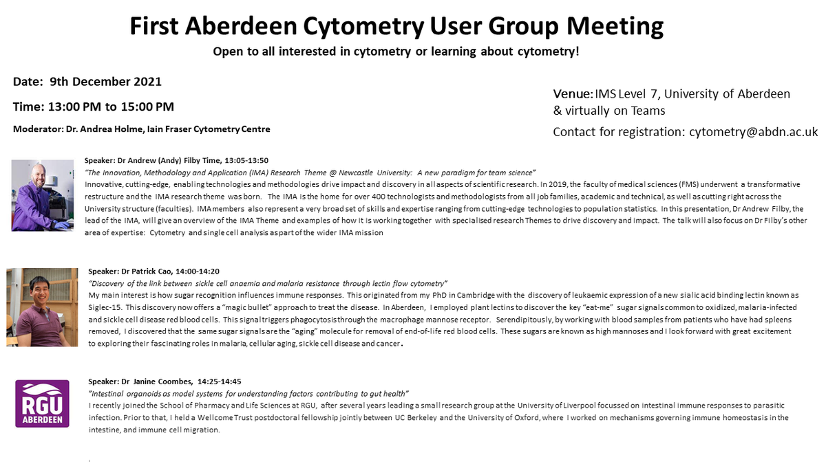 Please join us for our first Aberdeen Flow Cytometry User Group Meeting next Thursday. Delighted to be joined by @NewcastleFCCF @RobertGordonUni @aberdeenuni_smd. 

#flowcytometry #lifesciences #Aberdeen #corefacilities #malaria #organoids