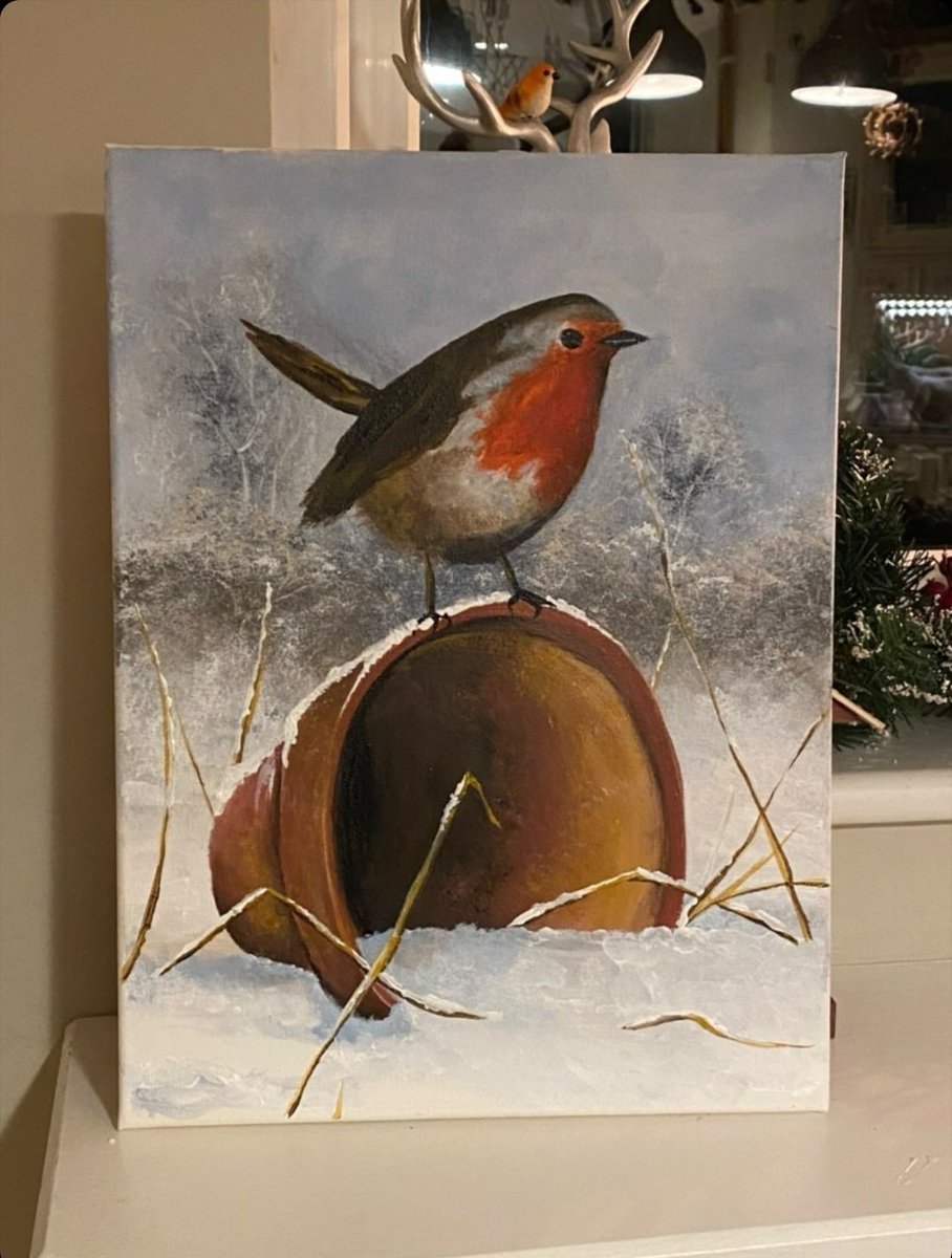 paintclubHQ's tweet photo. Sharing this to brighten your feed. One of our fab customers Emma's painting "Always Near" from our midweek Livestream. May he bring you luck. 🖌️#paintclub #online https://t.co/lajDdAHtZ3