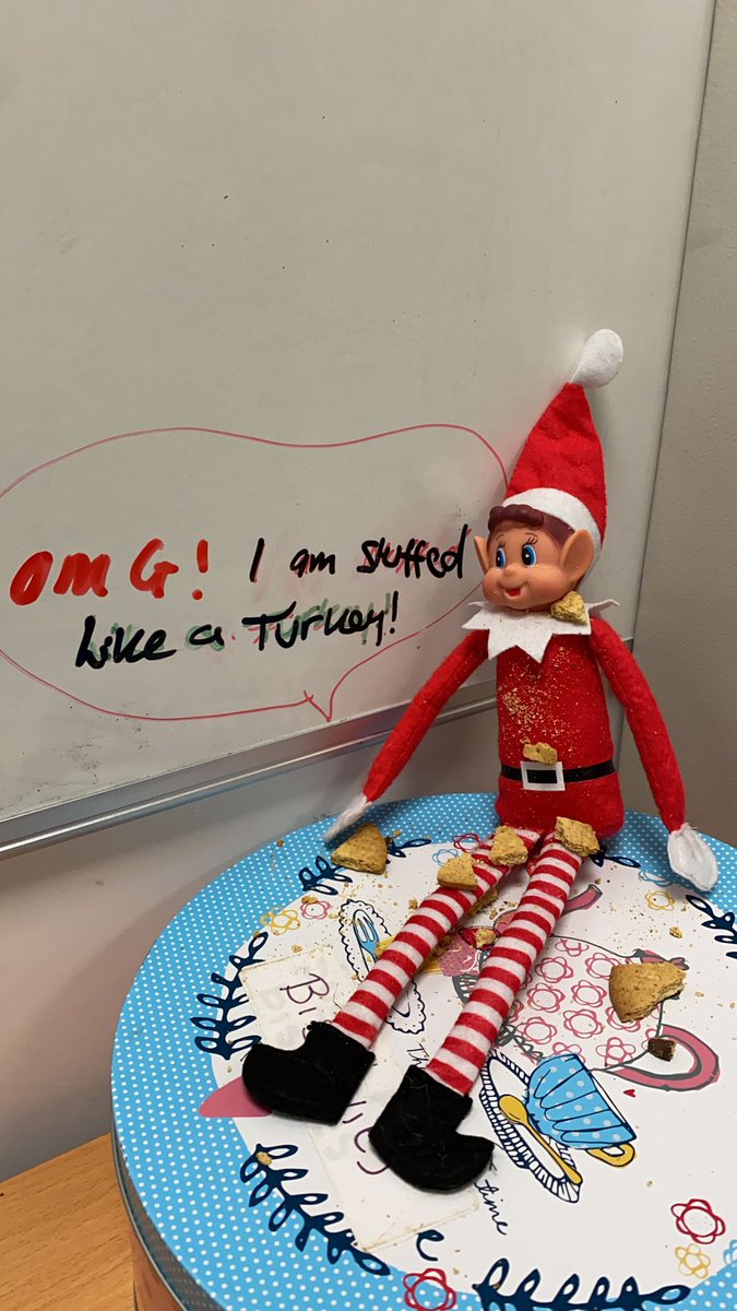 BeckyRMN's tweet photo. Day 3 of Alfie our Urgent Care Hub Elf on the shelf 🥰

He was very naughty last night raiding the biscuit tin and now hes stuffed like a turkey 🙈

Hope hes left some for us!

#gmmh
#mentalhealthurgentcarehub
#elfieselfie 
#alfietheurgentcareelfie
#atherleighpark
@GMMH_NHS https://t.co/6sxvveealK