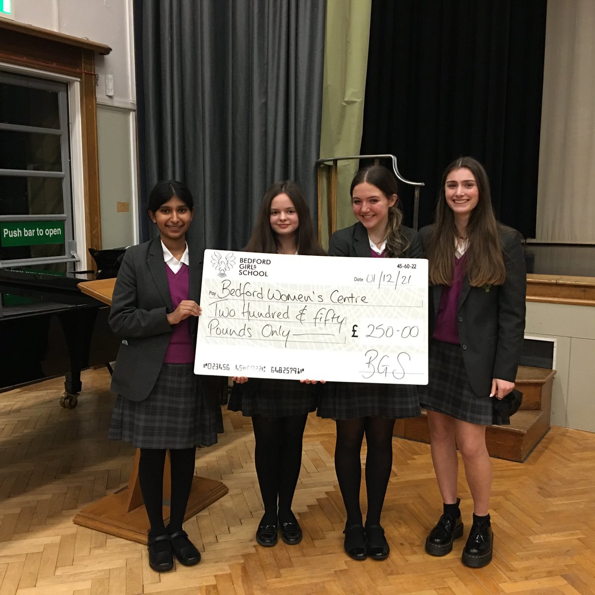 BGSServiceTeam's tweet photo. In 2nd place, winning £250 for their charity, were Keya, Evie, Lily and Nancy representing Bedford Women’s Centre. The group were very knowledgeable about the charity and used statistics and testimonials to support their presentation #BGSY10 https://t.co/lE7P02fT5k