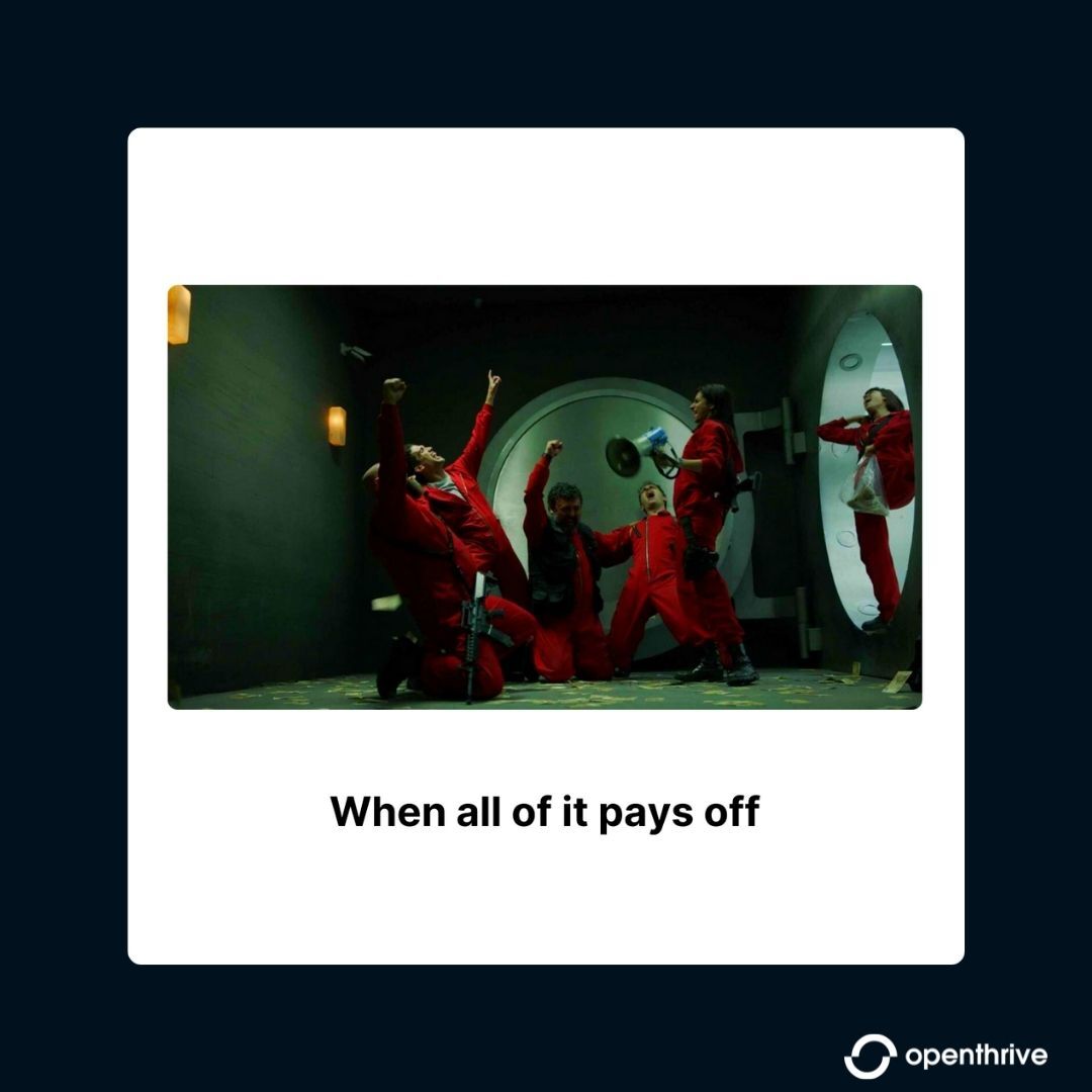 openthrive's tweet photo. The last installment of Money heist is finally here, and we can't be more excited!
#Openthrive #B2BMarketingAgency #MoneyHeist #Netflix #Meme #Lessons https://t.co/R3cX2TEgbl