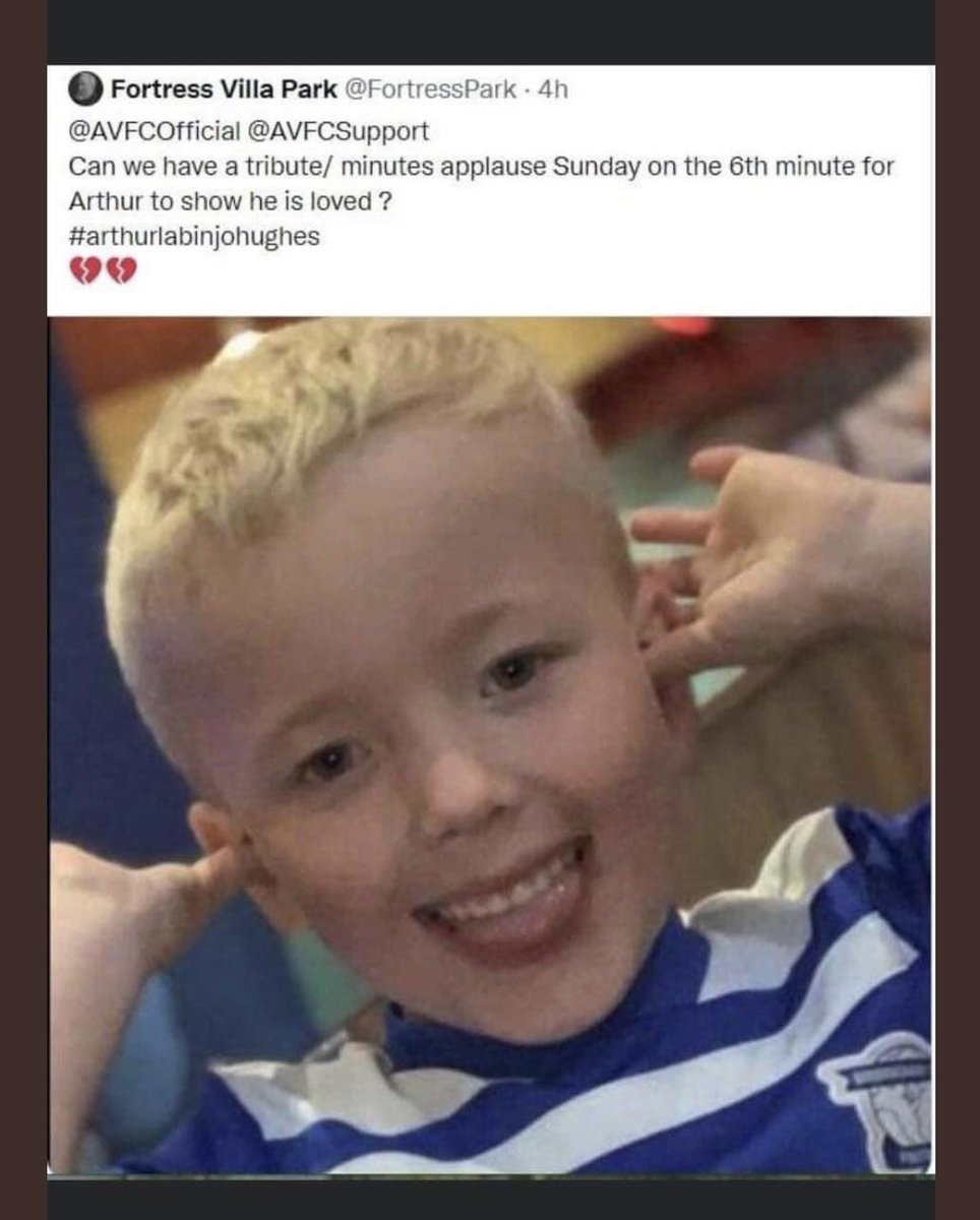 This would be a lovely gesture if supporters around the country did this at their next match. Let little Arthur know that thousands of us cared and that he is loved. God bless him x