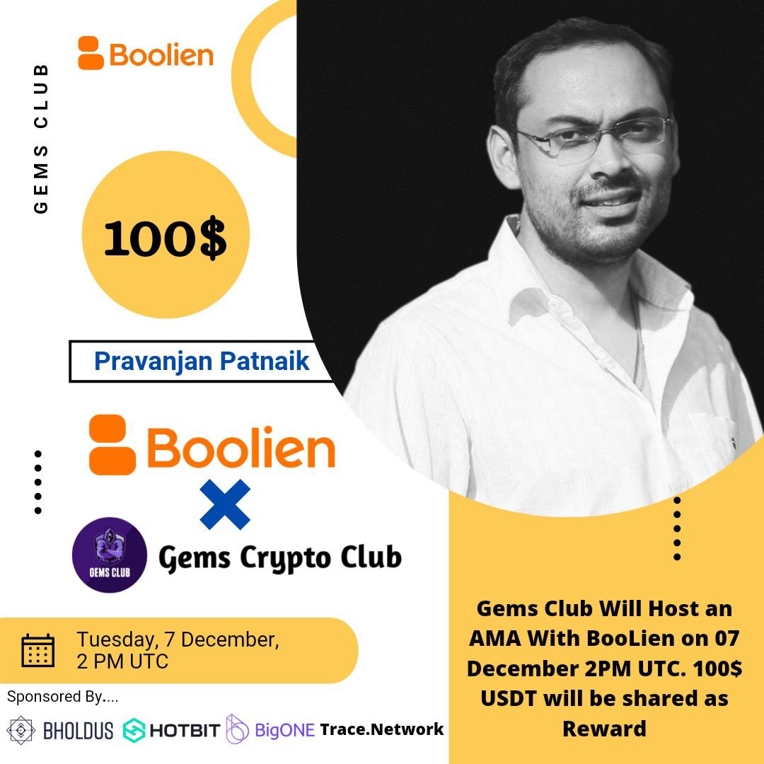 Hash1v's tweet photo. 📢 We're glad to announce that our next #AMA with @booliener is on 7th Dec at 2:00 PM UTC

💰 Reward Pool:100$
💎 Venue: https://t.co/VJCj0E2izE
💎 Rules:
✅ Follow @Gems_Club_ama &amp; @booliener 
✅ Like &amp; Retweet
✅ Comment Questions &amp; Tag 3 Friends with BEP20🔥🤝 https://t.co/CBjQzokWnC