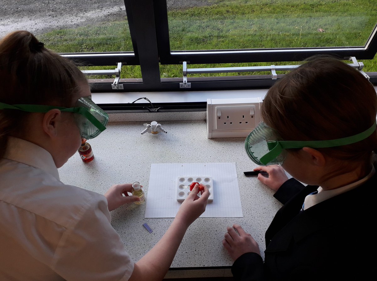 LouthAcademy's tweet photo. Year 9 students carrying out displacement reactions to find out which Group 7 element is the most reactive, based on the colour changes observed. #LAScience #displacementreaction https://t.co/6A1BAPzZ8F
