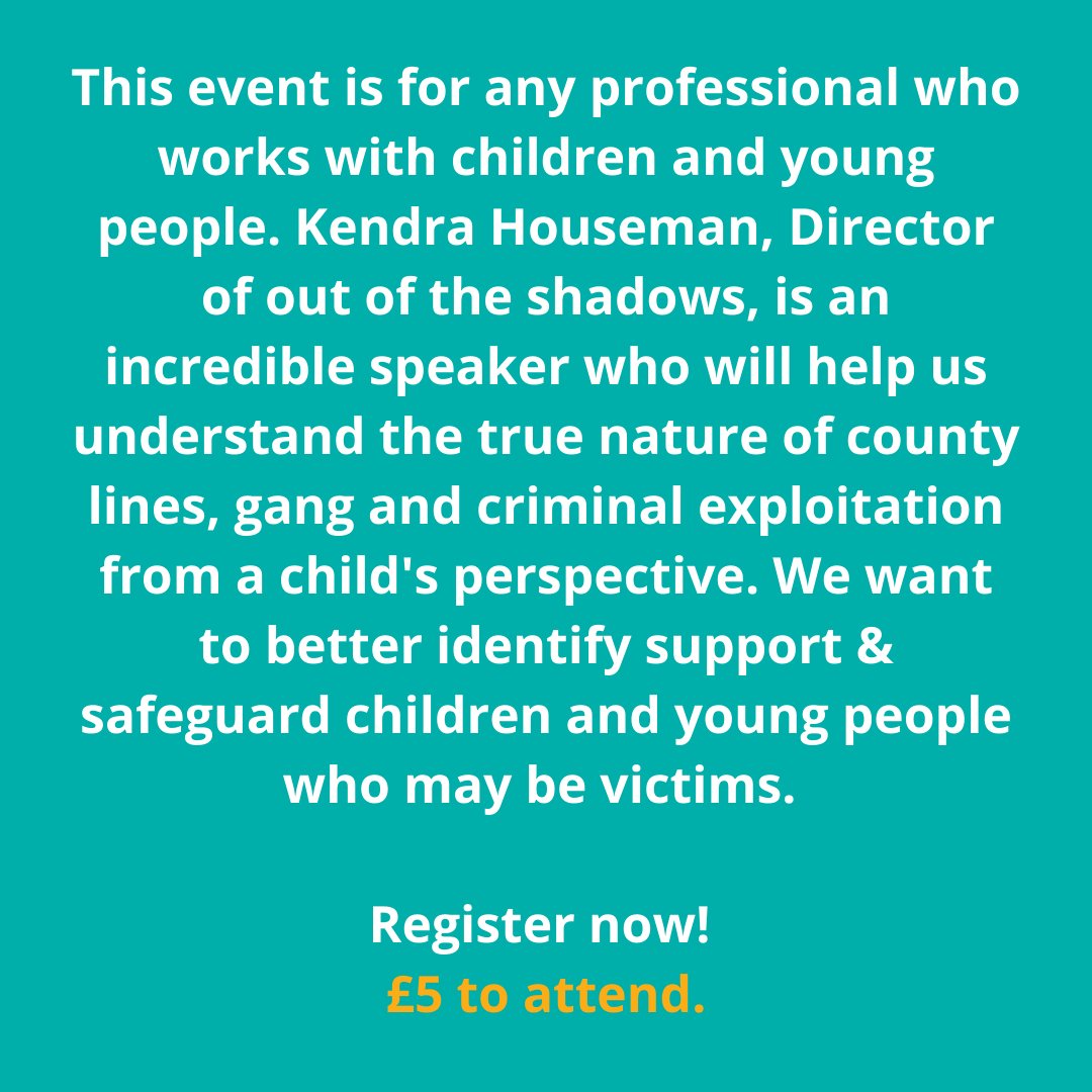 VITA_Network's tweet photo. “Children are being criminalised before they’re being safeguarded!”

Don’t forget to register!
“VITA Network discusses... County Lines” with Kendra Houseman @Outofthe_Shadow.

18/01/22, 6.30-8pm. 
Register here - https://t.co/MuenyMOJOO
£5 to attend

#VITA #Countlines https://t.co/TJEeu0sPMJ