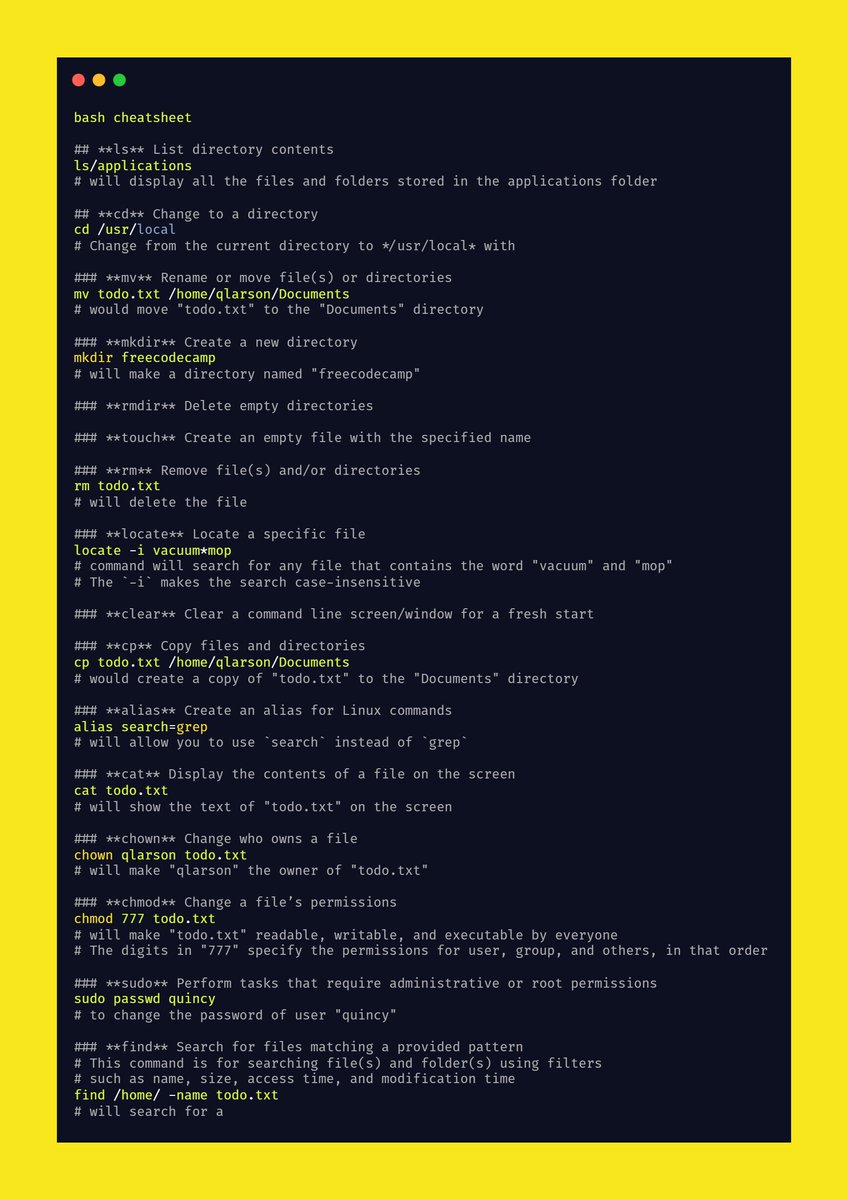 parthi_rp's tweet image. linux basic cheatsheet for beginners from @freeCodeCamp
Created with @carbon_app
#Linux #linuxbash #freecodecamp #cheatsheet